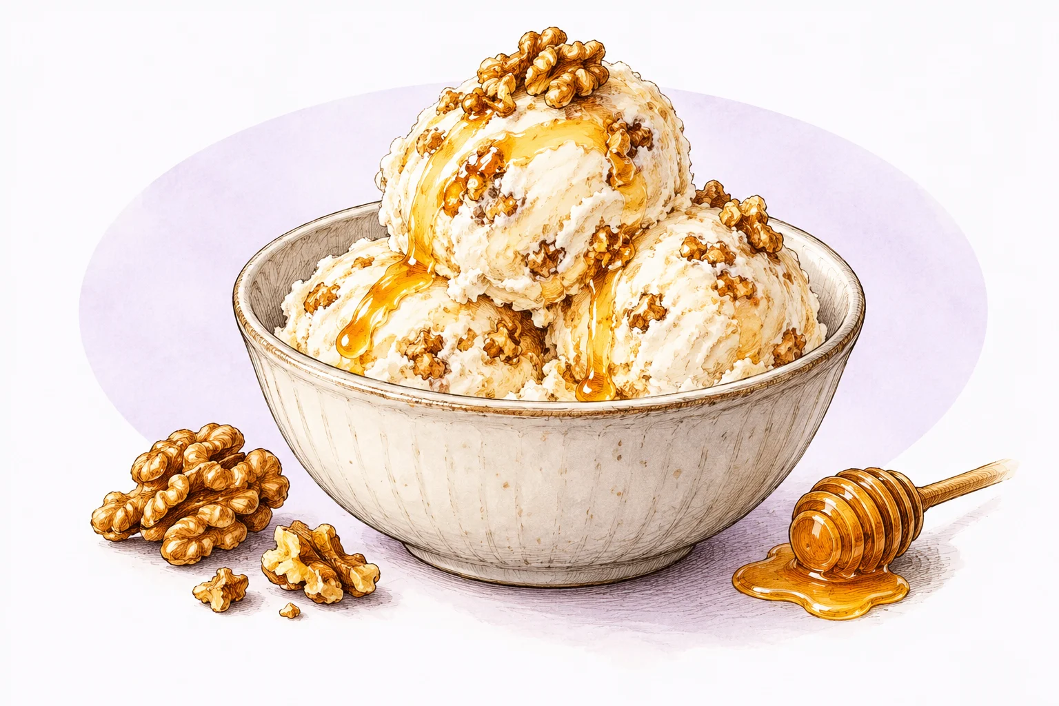 Illustration zum Rezept „Griechisches Joghurt-Honig-Walnuss-Eis“