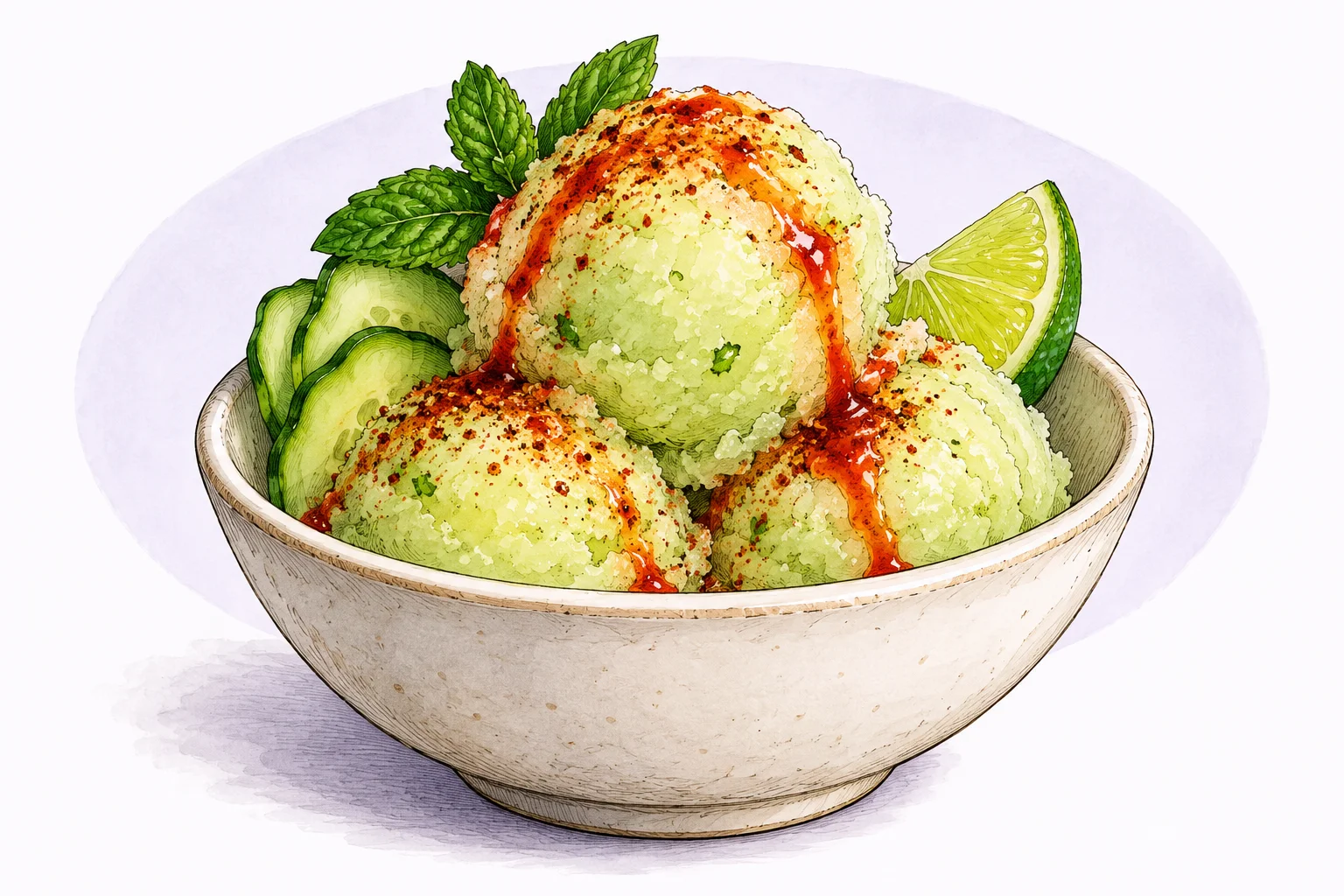 Illustration zum Rezept „Nieve de Pepino con Limón“