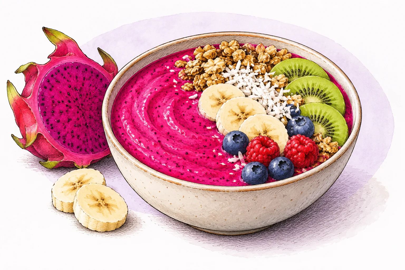 Illustration zum Rezept „Pitaya Drachenfrucht Bowl“